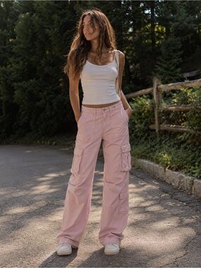 Hollister Pink Parachute Cargo Pants Wide Leg Y2K 6 Long